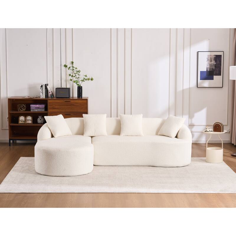 98.4" Chenille L-Shaped Sectional Sofa with Chaise & Pillows - White