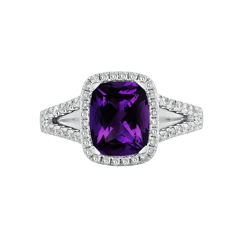Auriya 1ct Cushion-cut Purple Amethyst and Halo Diamond Engagement Ring 3/8cttw 14K Gold