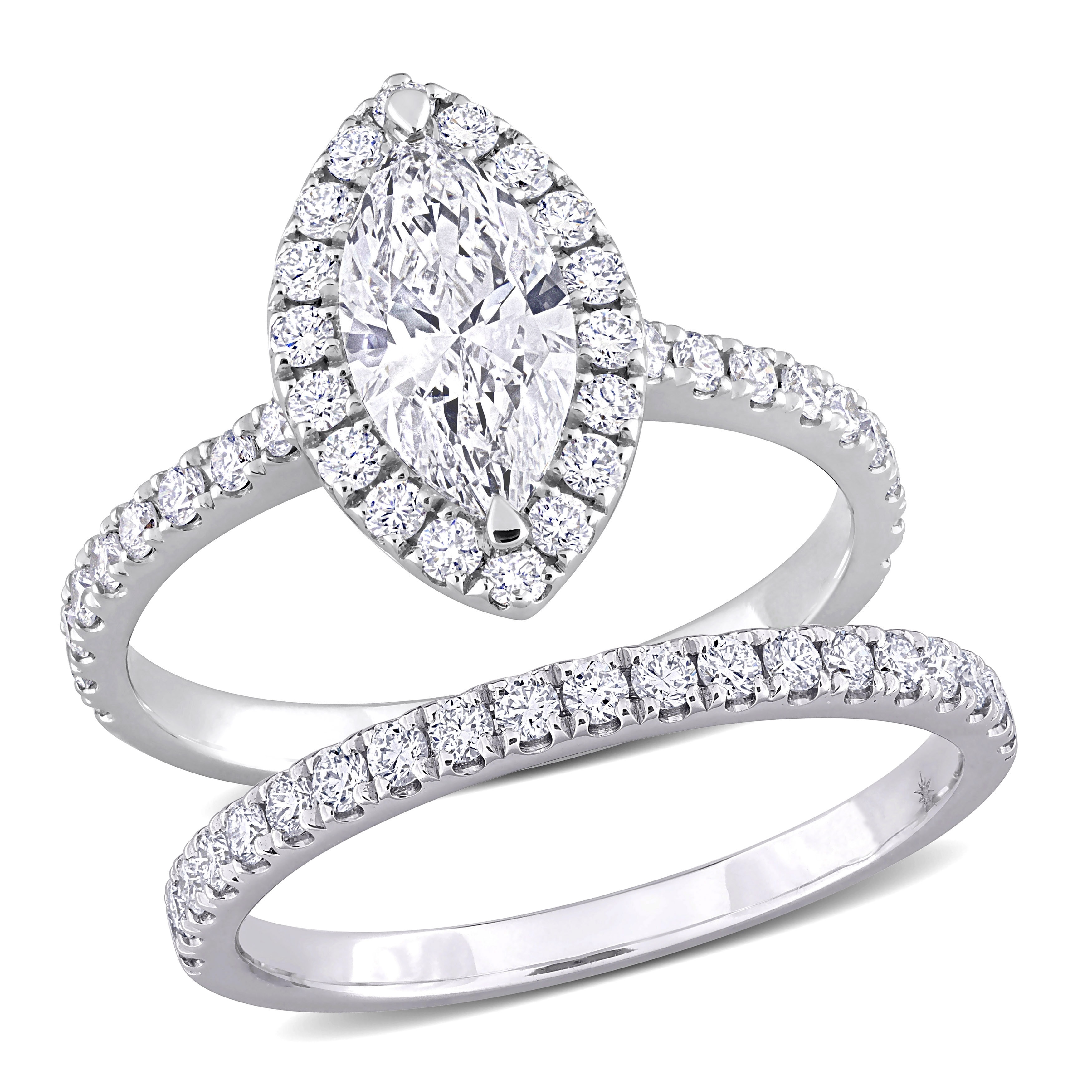 Miadora 1 1/3ct TDW Marquise Lab-Grown Diamond Bridal Ring Set 14k White Gold