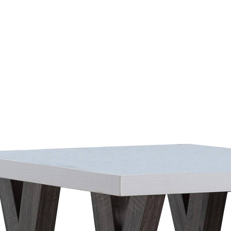 22 in. White and Distressed Gray Rectangle Wood End Table, Sturdy Build End Side Table for Living Rooms