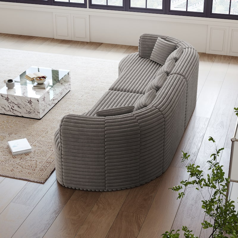 Oversized Modular Curved Sectional Sofa, Comfy Corduroy Upholstered Boneless Cloud Sofa, Memory Foam Floor Sofa with 6 Pillows