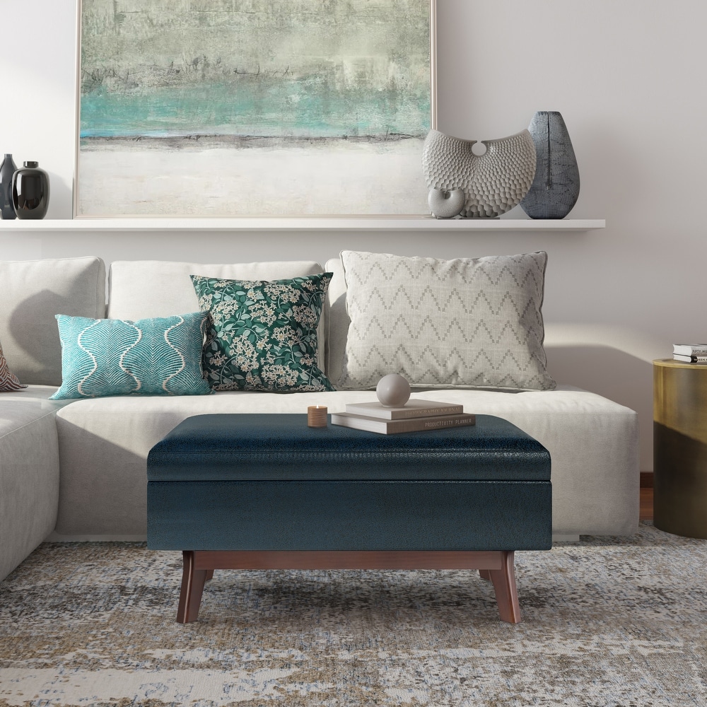 Navy blue hotsell faux leather ottoman
