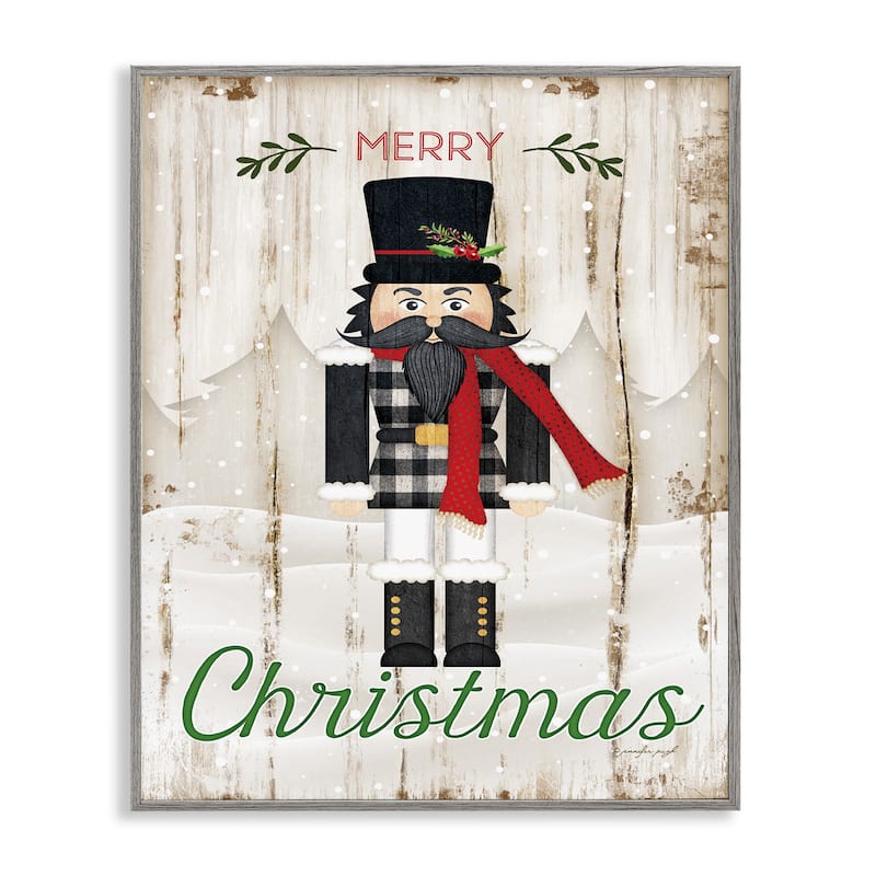 Stupell Merry Christmas Holiday Phrase Winter Nutcracker Framed Wall Art - 24 x 30 - Grey