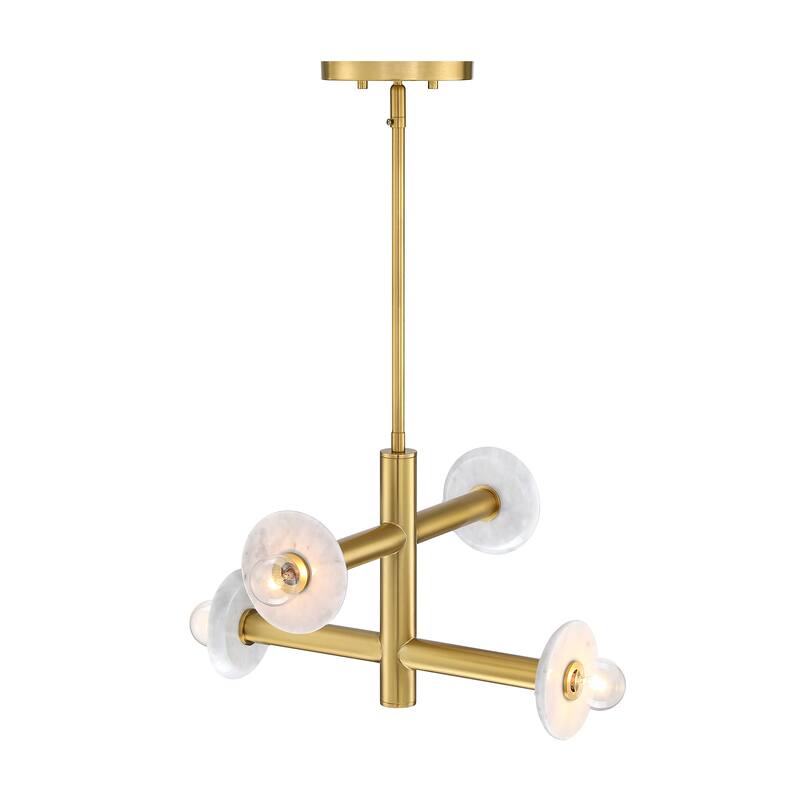 Fina 16 in. 4-Light Brushed Gold Modern Semi Flush Mount with Natural Marble Accents for Bedrooms - 12.25