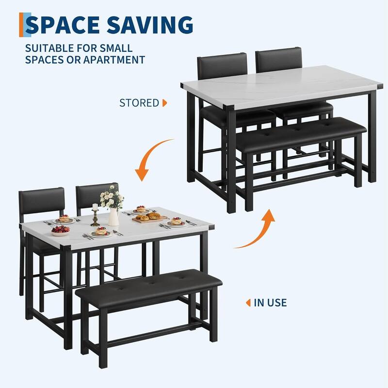 Dining Table Set for 4, Kitchen Table and 2 Upholstered Chairs with Bench