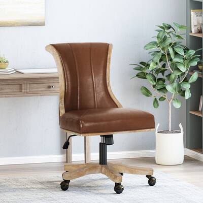 Roomfitters Upholstered Swivel Office Desk Chair with Adjustable Height and Wood Frame