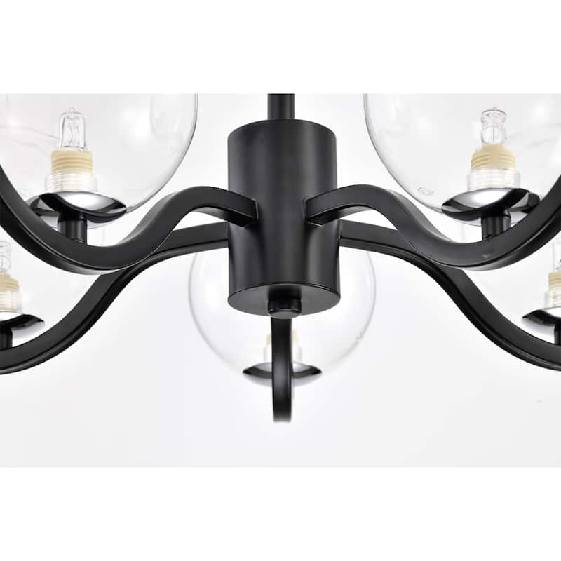 19" Thomes Matte Black 5-Light Chandelier with Glass Globe Shade