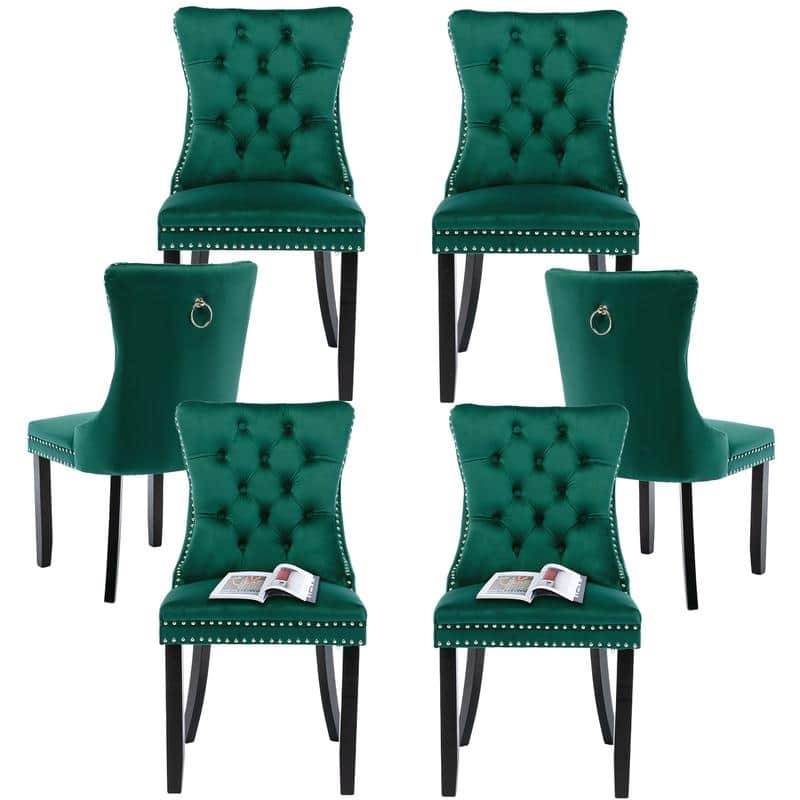 High-end Tufted Velvet Upholstered Nailhead Dining Chair Set of 6 - Set of 6 - Green