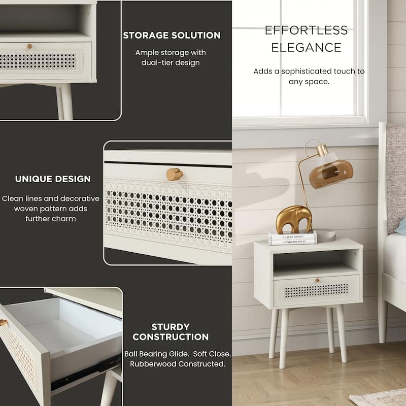 Roundhill Furniture Feeney Dual-tier Storage Nightstand, Cream White