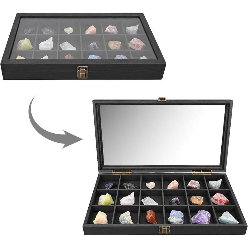 Wooden Display Storage Case with Tempered Glass Lid - S