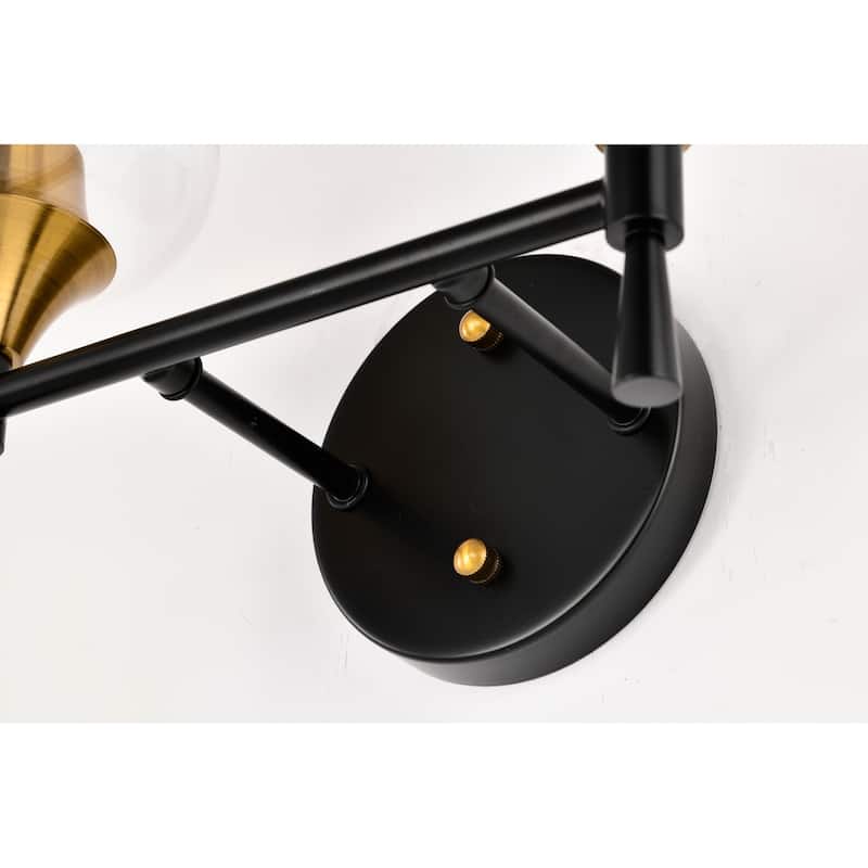 Black and Antique Brass 2-Light Vanity Light with Clear Wine Glass Shades