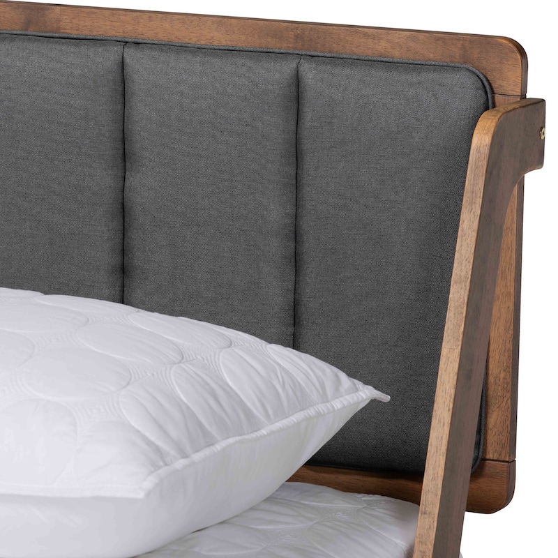 Helsa Mid-Century Modern Fabric and Walnut Finished Platform Bed