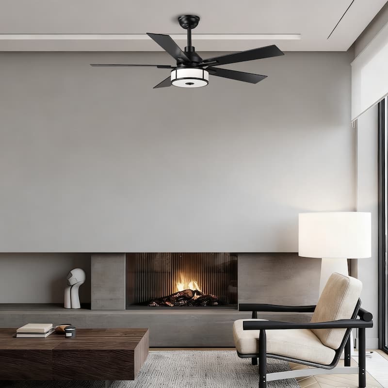 52" Modern Black Reversible Dimmable Integrated LED Ceiling Fan with Light and Remote - 52" W x 52" D x 17.72" H