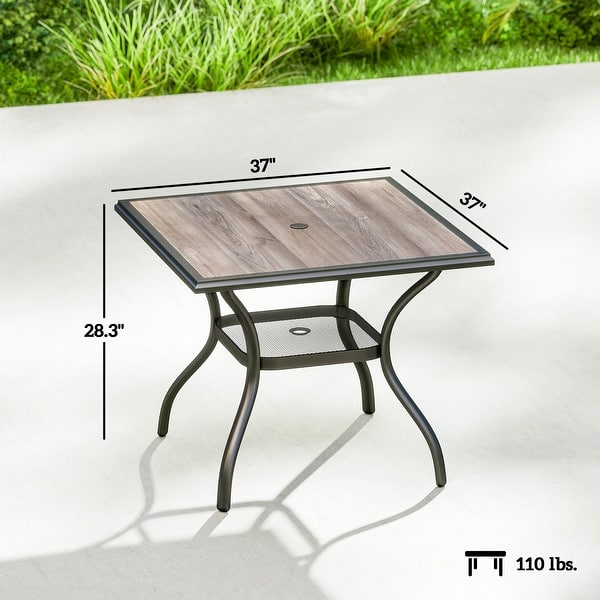 Outsunny Outdoor Dining Table for 4 People, 37" Square Patio Table with Umbrella Hole, Backyard, Deck, Gray
