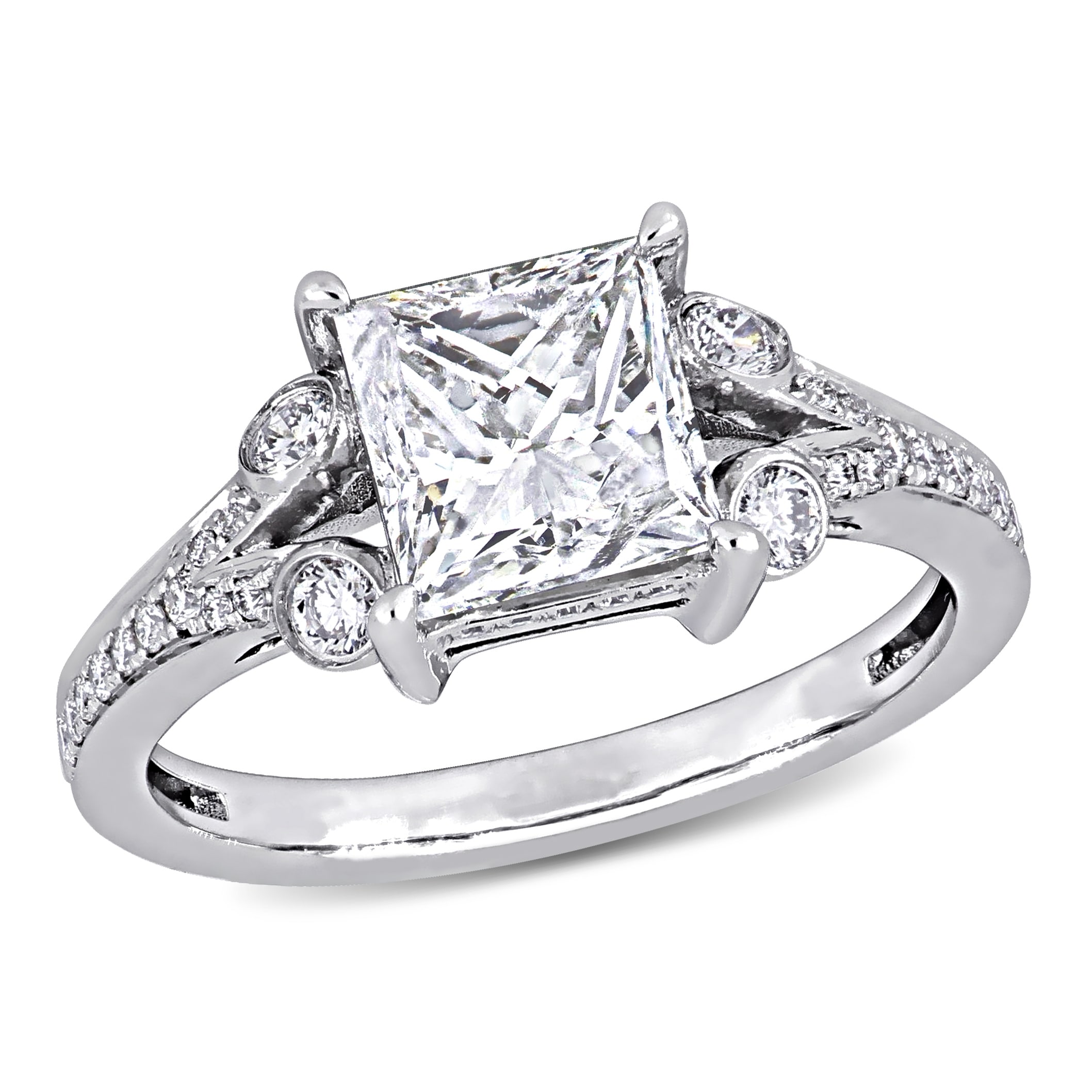 Miadora 2-3/8ct TDW Diamond Split Shank Engagement Ring in 14k White Gold