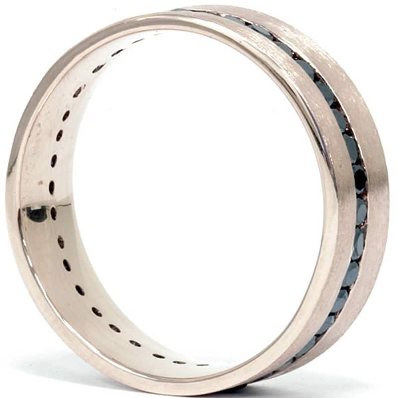 1 1/10ct Channel Set Black Diamond Brushed Ring Rose Gold Mens Wedding Band