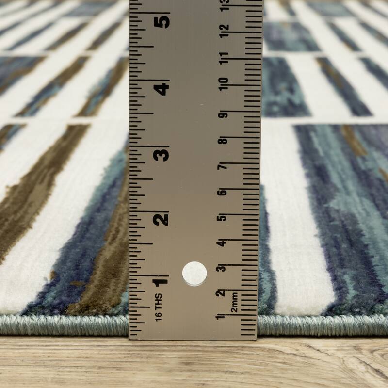 Style Haven Raphael Broken Stripes Ivory/ Blue Mixed Pile Area Rug