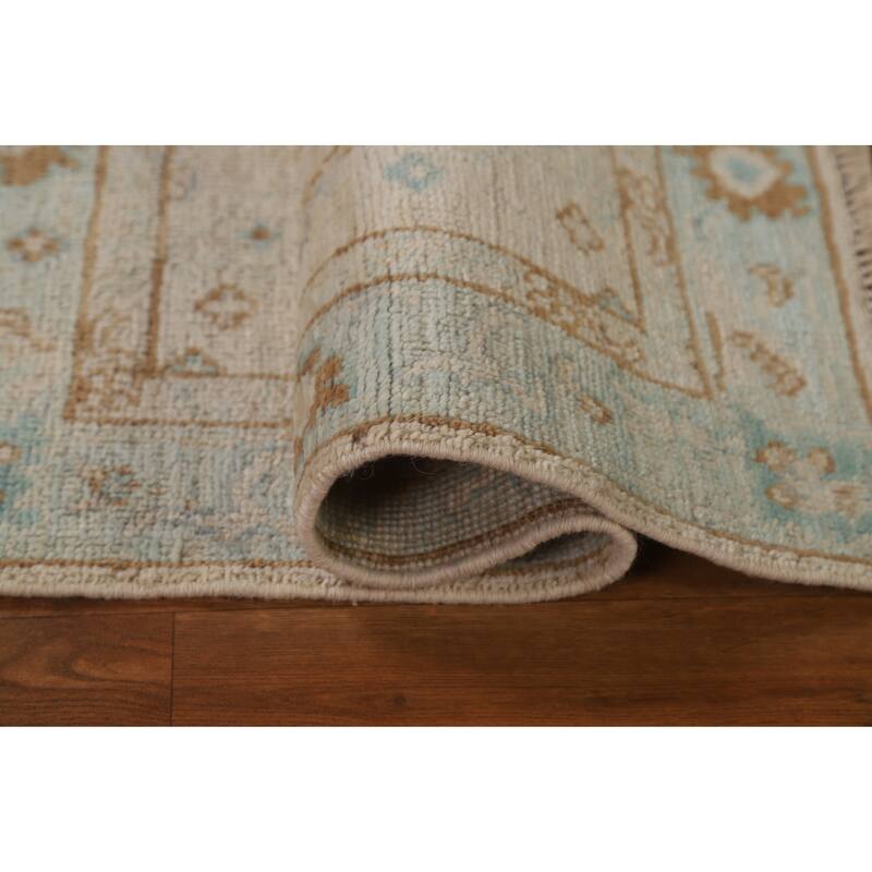 Hand Knotted Oriental 100% Wool Carpet Transitional Geometric Beige & Ivories Oushak Area Rug - 2' 11'' X 2' 0''