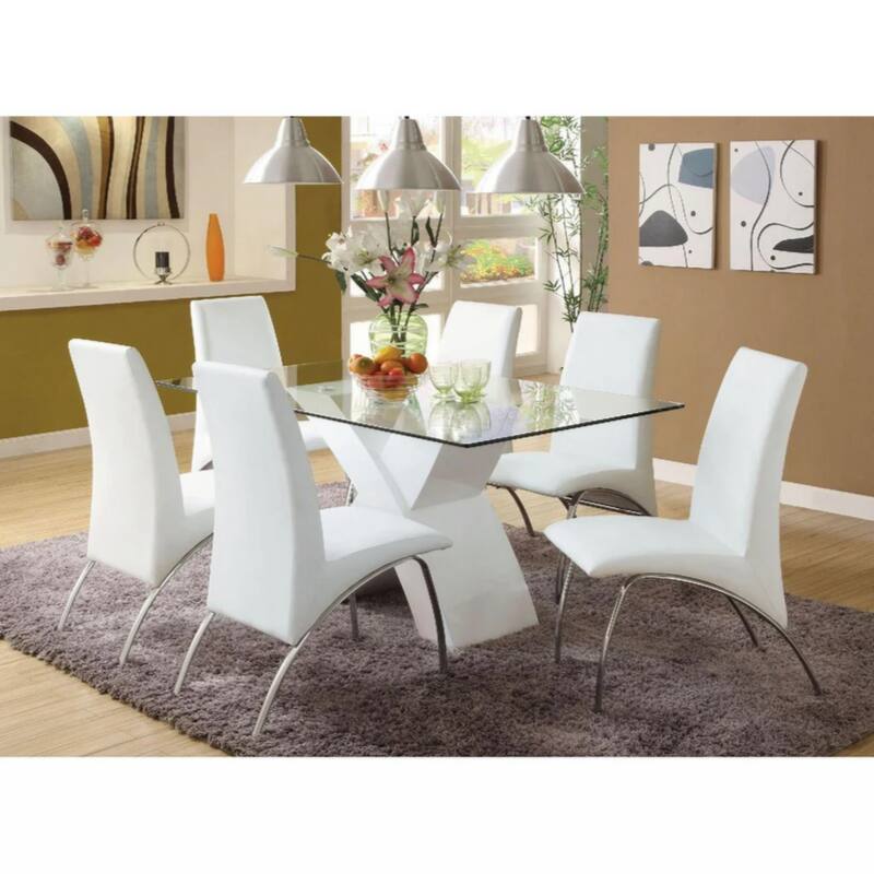 Set of 2 Padded Leatherette Side Chairs in White and Chrome