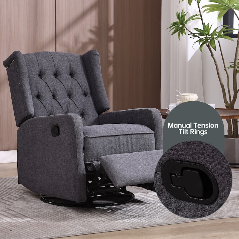 HOMEFUN Upholstered 360 Degree Swivel Rocking Recliner Chair for Bedroom,Living Room