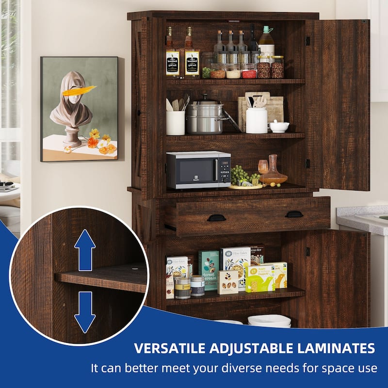 Moasis Farmhouse Freestanding 72'' Kitchen Pantry Storage Cabinet Cupboard with Drawer Adjustable Shelves
