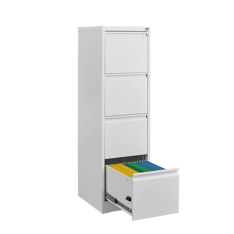 4-Drawer Locking Vertical Storage Cabinet, Office Filing Cabinet with Full Extension Drawers & Adjustable Hanging Rods