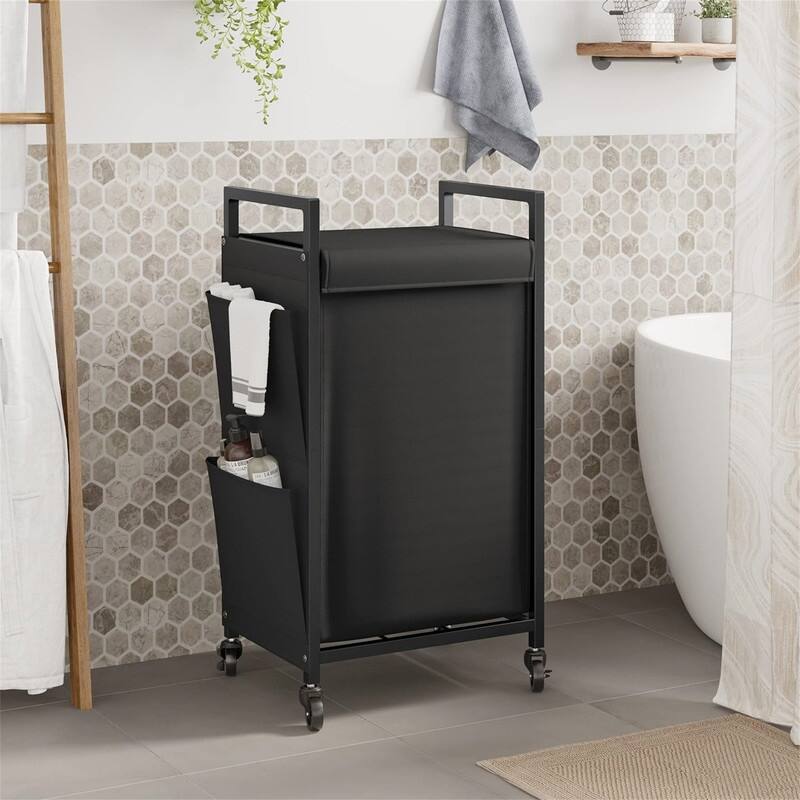 Rolling Laundry Hamper with Lid - 16.9"L x 13"W x 32.7"H