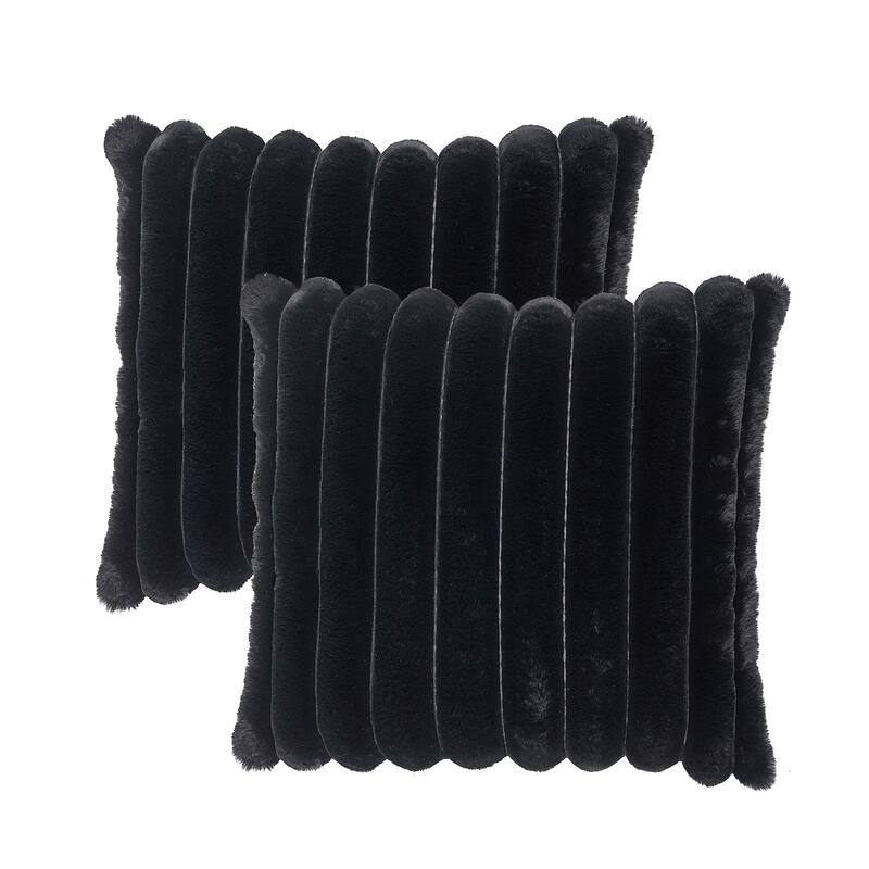 Fuzzy Striped FauxFur Pillow Shell Soft Cushion Covers for Sofa