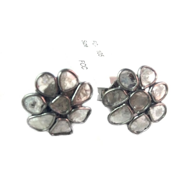 Genuine Slice Diamond Studs with Sterling Silver in Black Rhodium