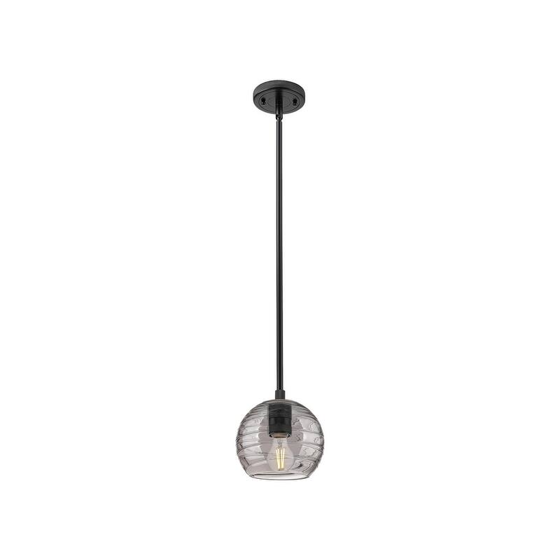Innovations Lighting 434-1S-8-6 Crown Point Pendant Crown Point 6" - Matte Black / Light Smoke Deco Swirl