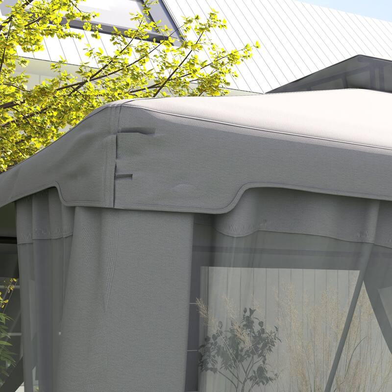 9.6' x 11.6' Outdoor Canopy Shelter with 2-Tier Roof and Netting