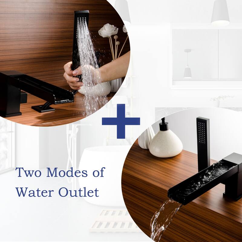 Modland Deck Mount Bathtub Faucet with High-pressure Handheld Showerhead & Tub Spout