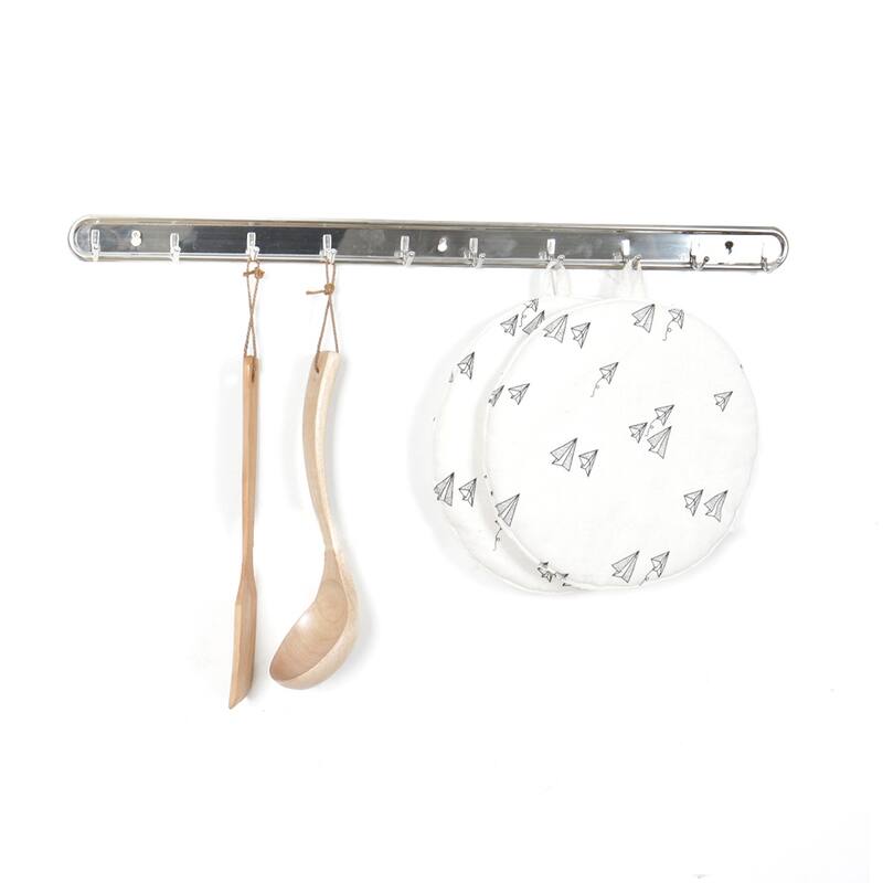 Stainless Steel 10 Hooks Wall Mounted Towel Hat Coat Rack Hook Hanger - Silver Tone