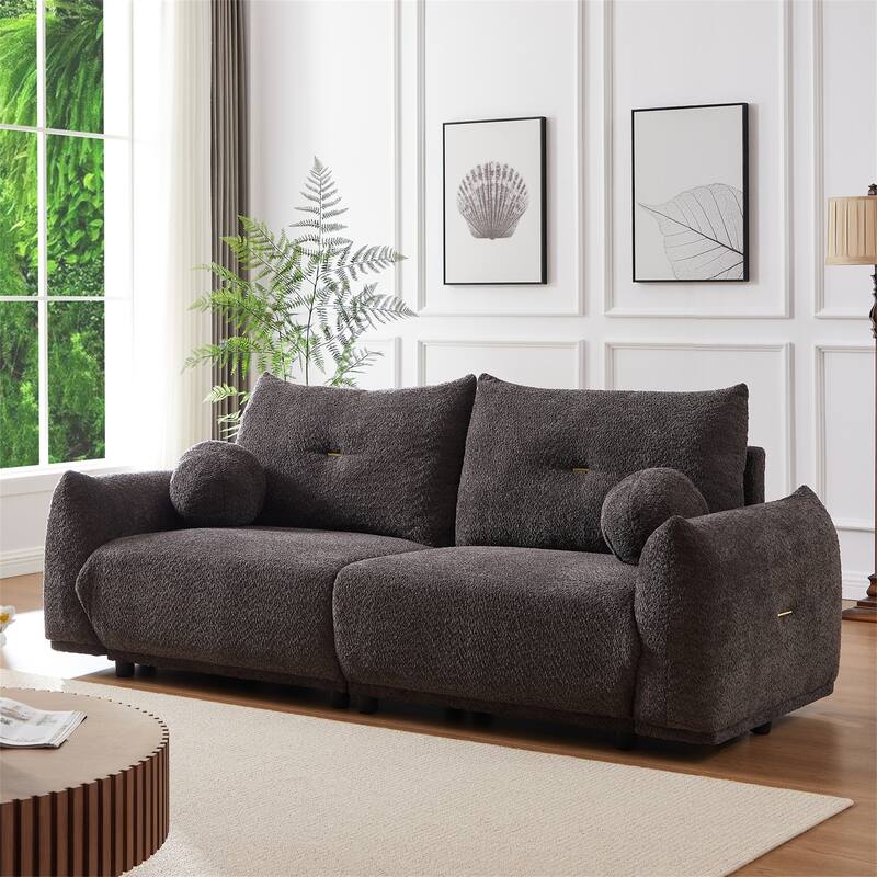 Lambs Wool 2-seater Sectional Sofa with 2 Cushions and 2 Ball Pillows