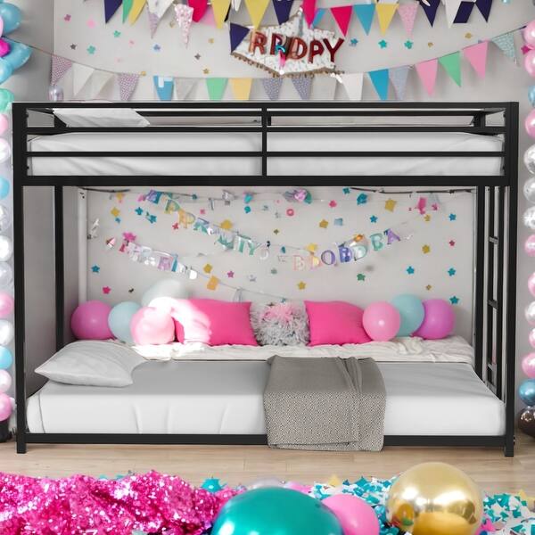 slide 2 of 20, Twin over Twin Metal Bunk Bed Black