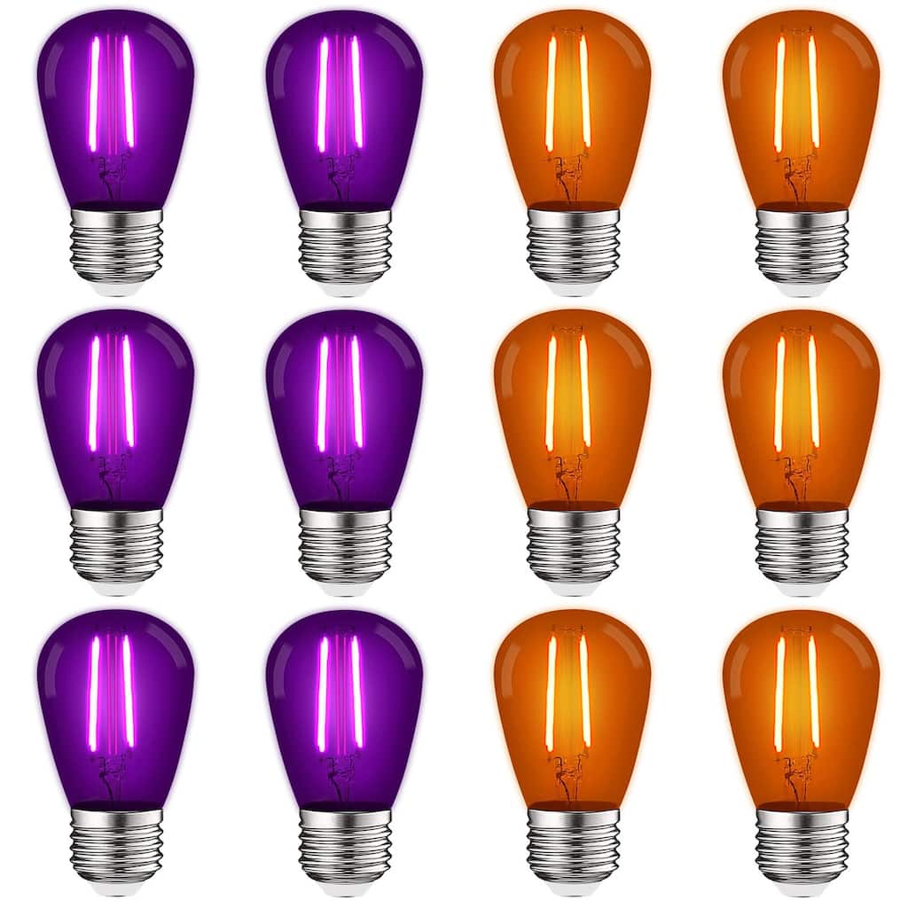 Luxrite S14 Halloween LED Purple and Orange Light Bulbs 0.5W Outdoor String Lights UL E26 Indoor Outdoor