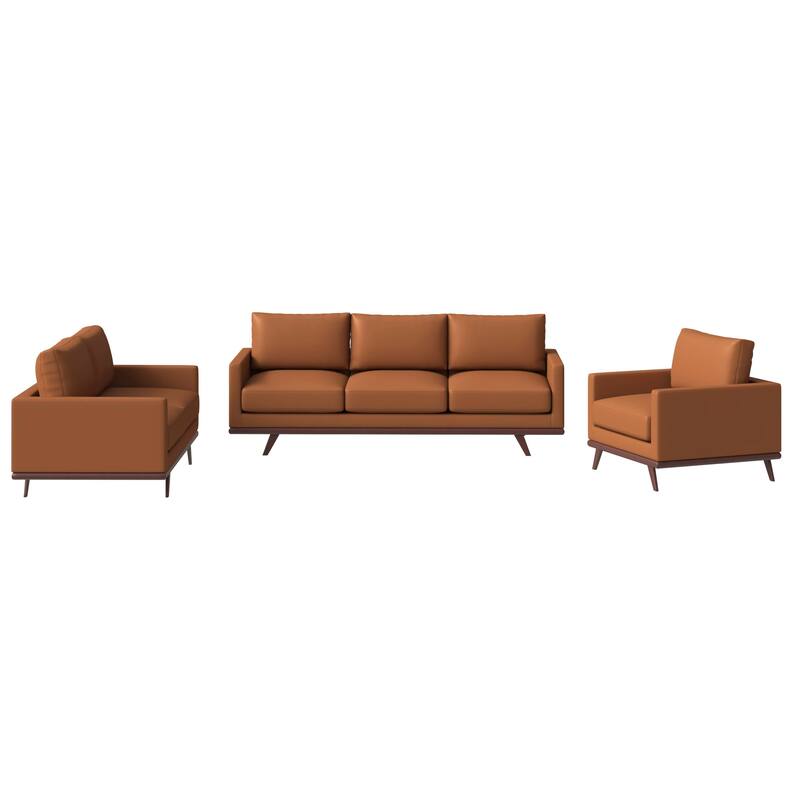 3-Piece Sofa Set Upholstered in Leather with Birch Wood Base Chester Collection