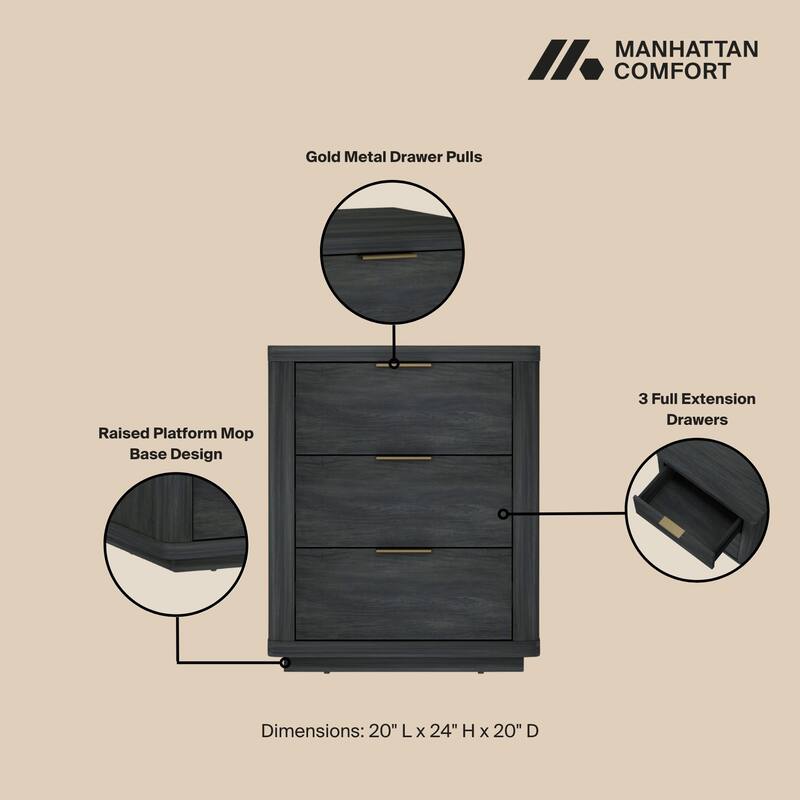 Manhattan Comfort Evelyn 20" Nightstand (3-Drawer)