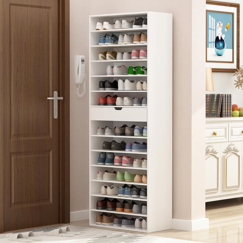 Versatile Storage Solution White Shoe Cabinet for Flats Boots 78.18"H