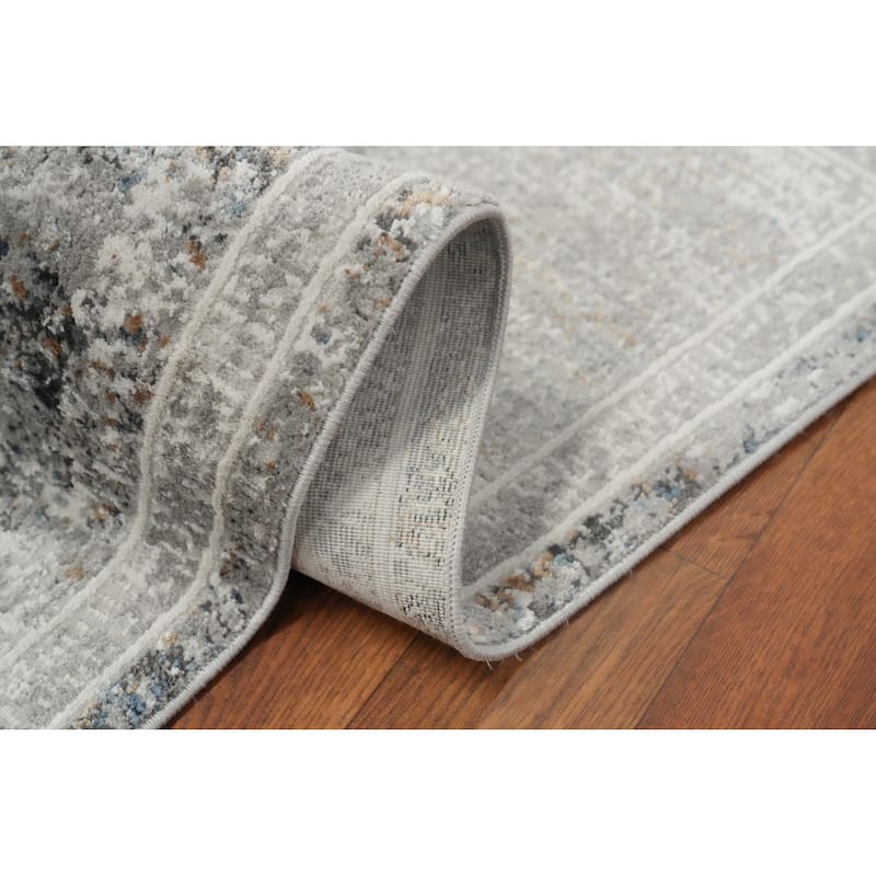 Machine Made Oriental Polyester Carpet Traditional Medallion Greys & Charcoal Tabriz Area Rug - 7' 5'' X 5' 2''