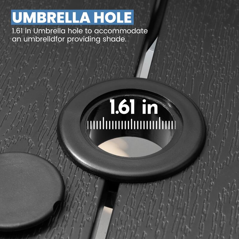 11-Piece Outdoor Patio Dining Set Wood-Like Table Top Alumium Umbrella Hole Table with Stackable Chairs