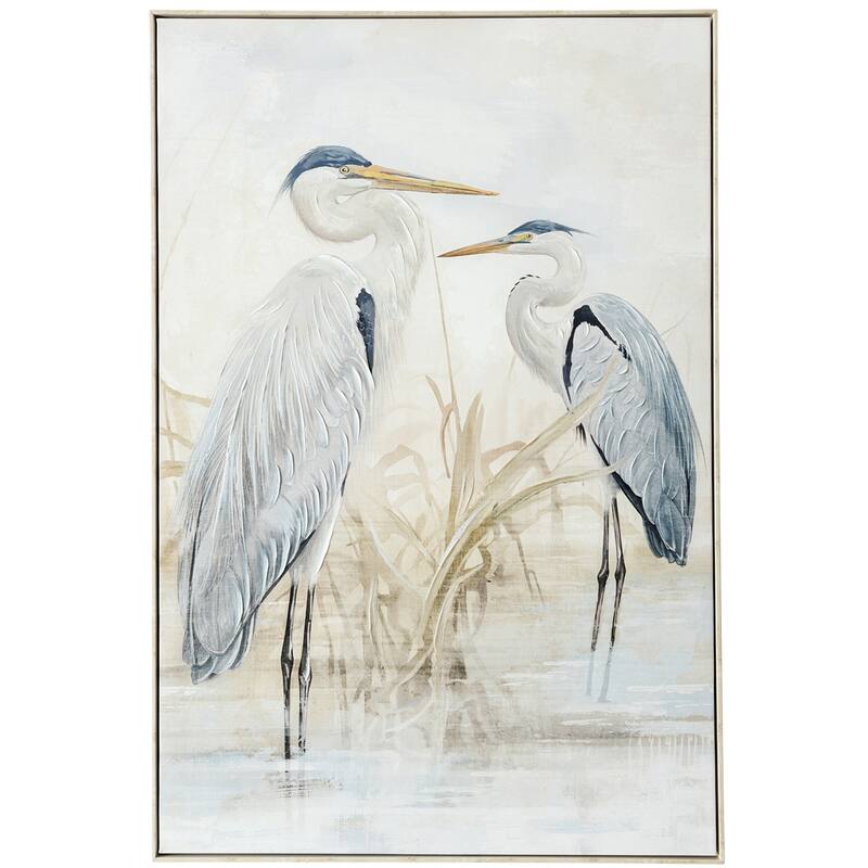 StyleCraft Southern Egret II Hand-Embellished Framed Canvas Wall Art - 32" x 48" - White