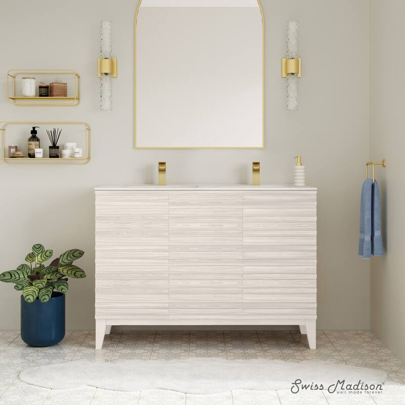 Cascade 48" Freestanding Bathroom Vanity In White Oak With Double Basin Sink Top - 48