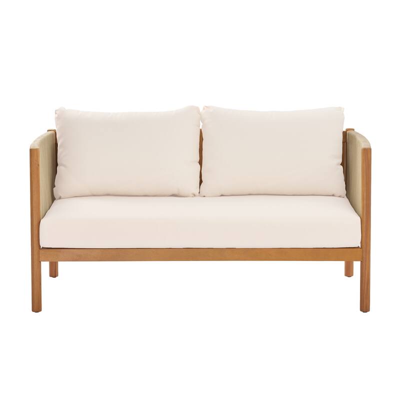 Christopher Knight Home - Outdoor Acacia Wood 4-Piece Patio Sofa Set with Rope Panels and Cushions