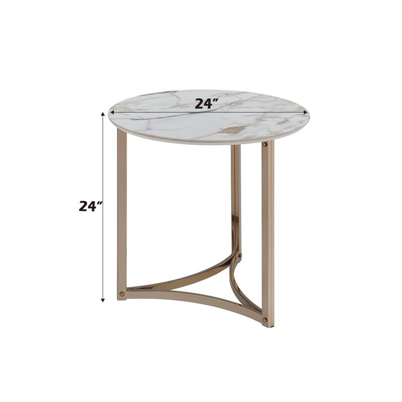 Aziz Sintered Stone Top & Champagne Finish End Table - Concrete - White