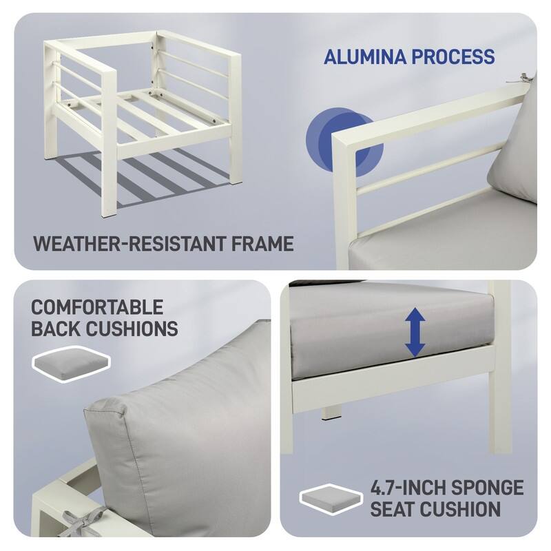 Patio 4-Piece Aluminum Conversation Set with Cushions