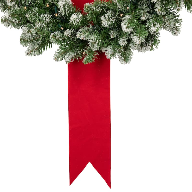 Set of 3 Pre-Lit B/O Flocked Wreaths on Red Ribbon Christmas Decoration 6.5'