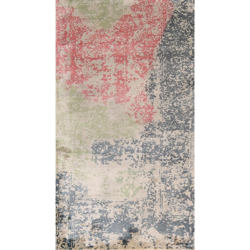 Colorful Abstract Contemporary Foyer Rug Handmade Wool Carpet - 3'1"x 6'4"