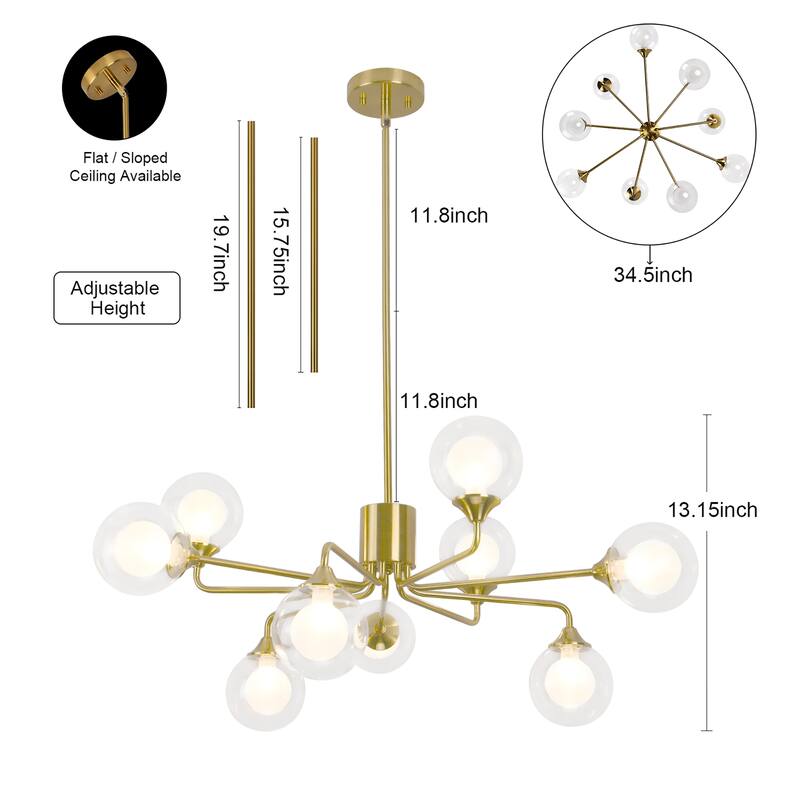 9-Light Sputnik Chandelier - Brass