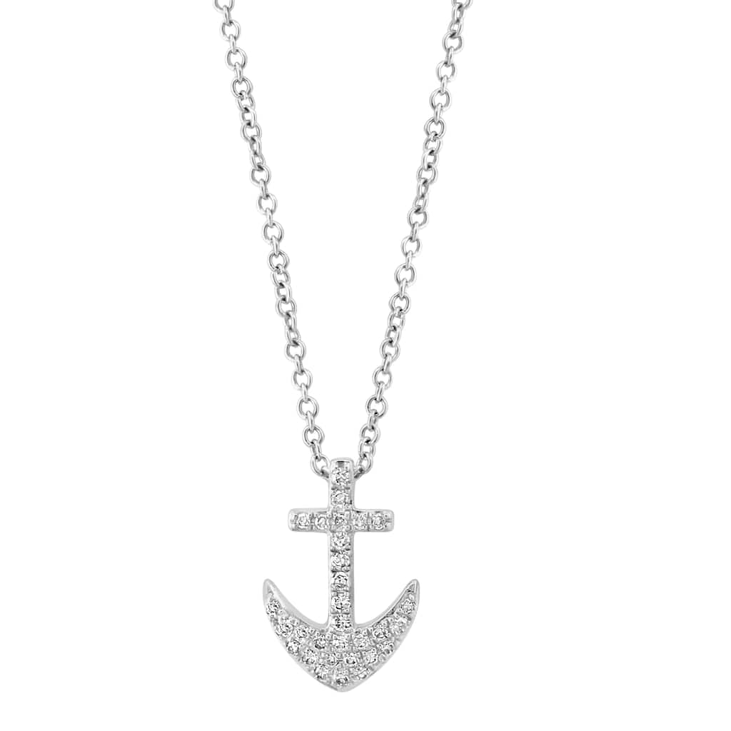 Effy Women's 14K White Gold Diamond Anchor Pendant Necklace